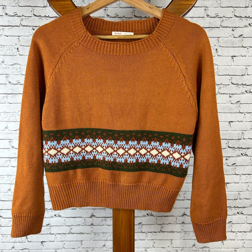ROMWE | Orange Sweater with Ornament Like Patterns size S/4